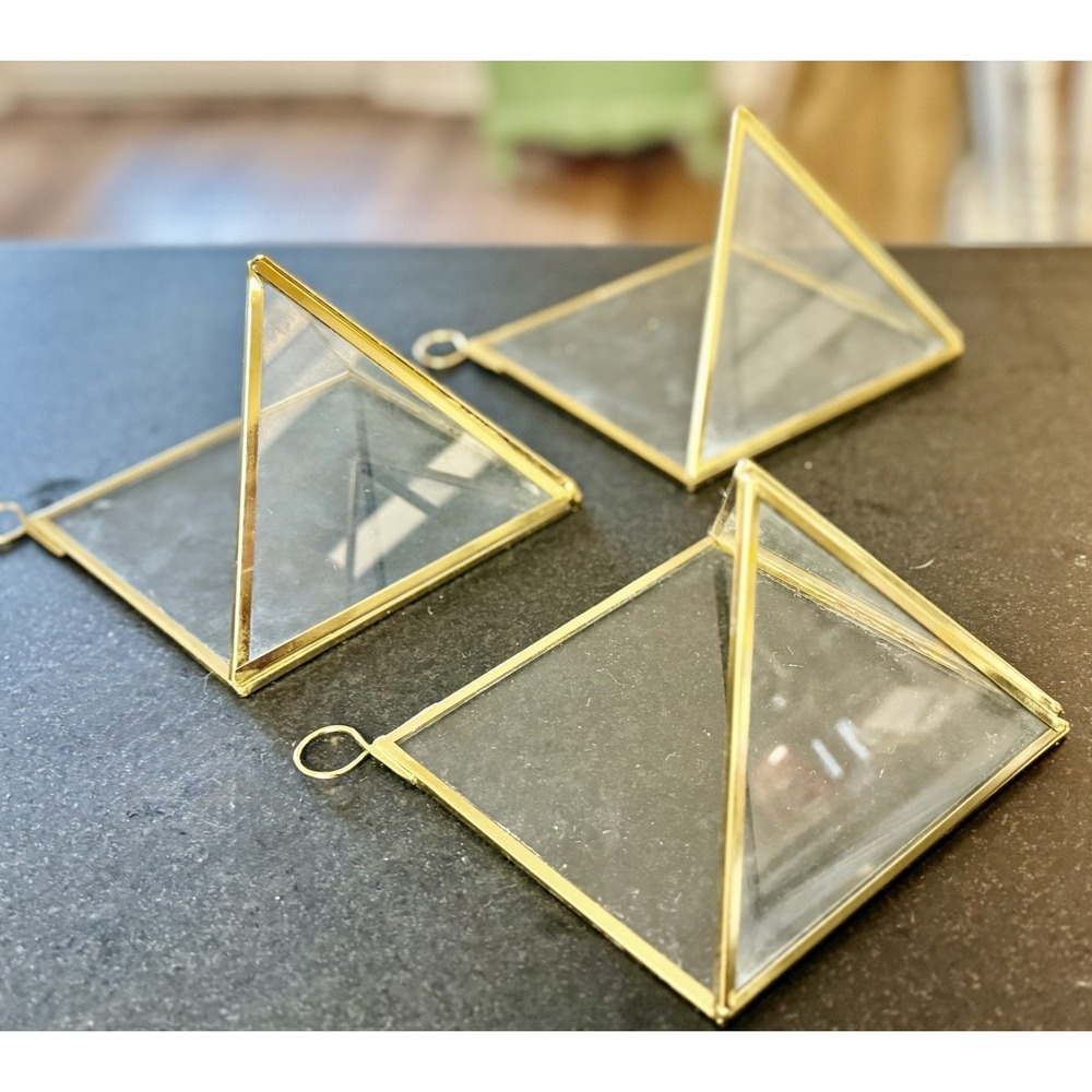 Set 3 Gold Geometric Terrarium Hanging Planter Display Boxes Decor - Picture 4 of 11